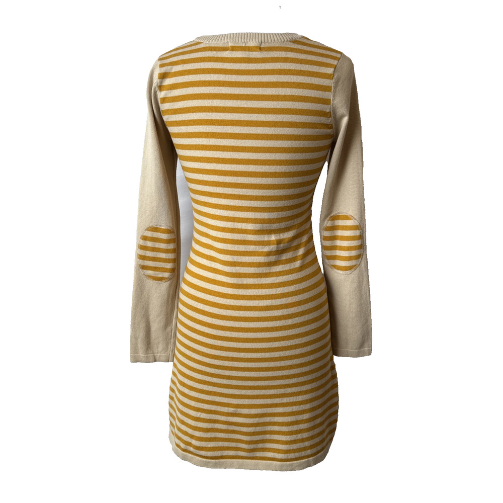 Pink Rose‎ Women’s L Boho Yellow Stripe Elbow Patch Bodycon Sweater Dress Fall